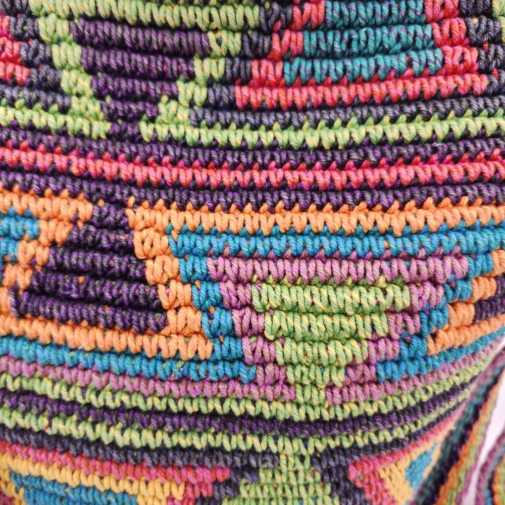 Multicolor Geometric Patterned Bucket Bag Wayuu Mochila Columbia - Picture 2 of 6